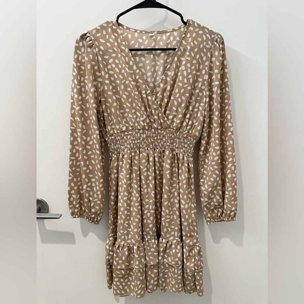[New] Beige printed A line dress